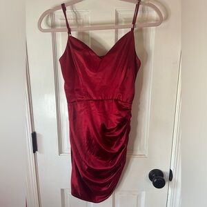 Red Satin Spaghetti Strap V-neck Lucy in the Sky Homecoming Dress